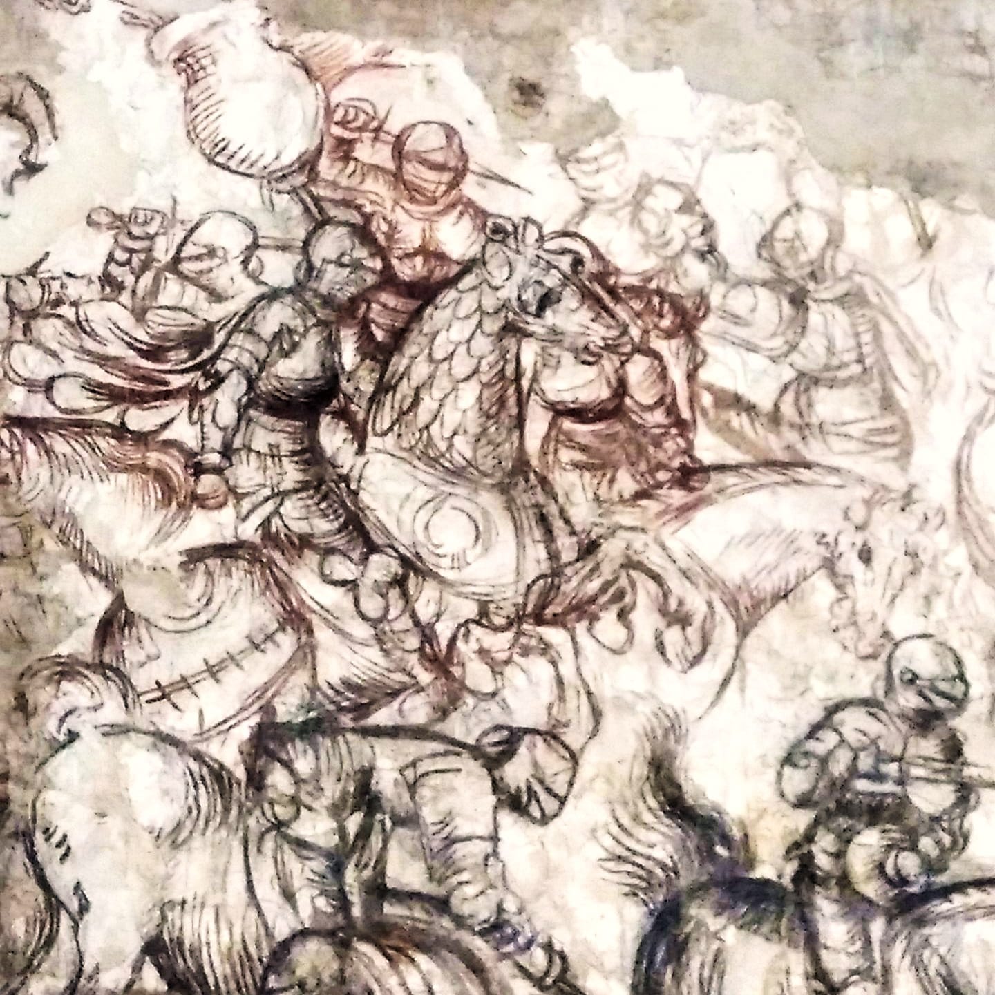 Antonio di Puccio Pisano detto il Pisanello (1395 c.a-1455), “Torneo-battaglia di Louvezerp”, 1436/1444, sinopia di affresco (particolare). Mantova (Lombardia – Italia), Palazzo Ducale, Corte Vecchia